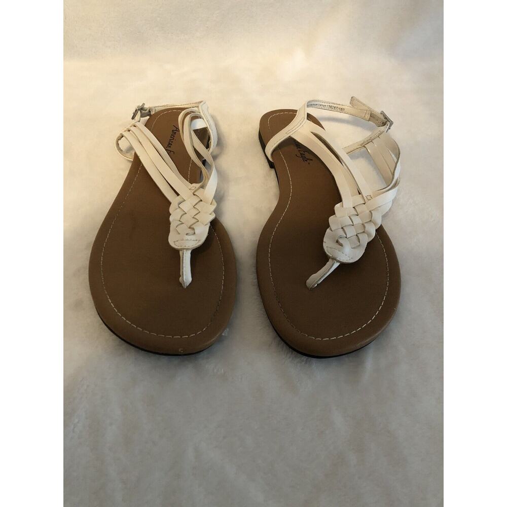 American Eagle‎ Women’s Sandals 7.5 White Cottagecore Minimalist Adjustable Flaw - Picture 2 of 13